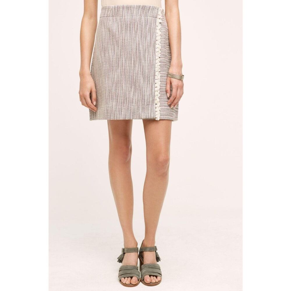 NWT Anthropologie‎ Maeve Women's Skirt 6 Wrapped Fringe Woven Tweed Mini $118